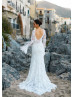 Long Bell Sleeve Ivory Lace Pearl Embellished Wedding Dress